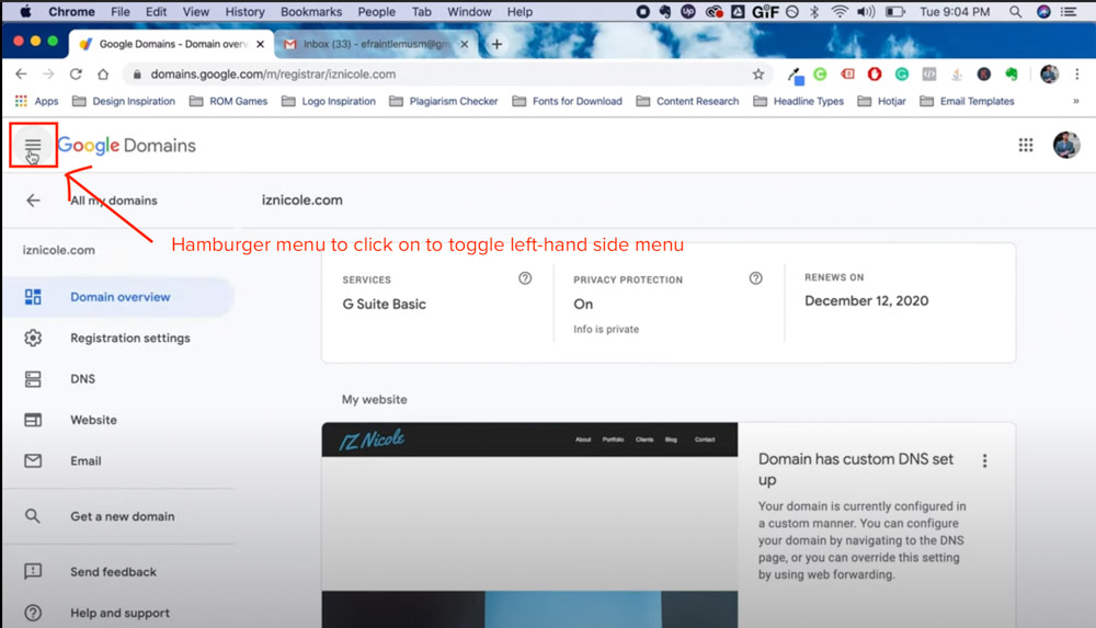 02 Hamburger menu at the top left to open it