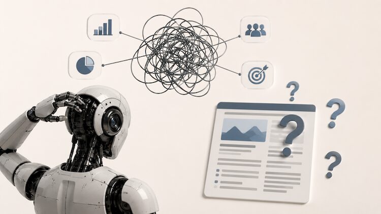 AI tries to create SEO content without real business data, leading to guesses, confusion, and errors