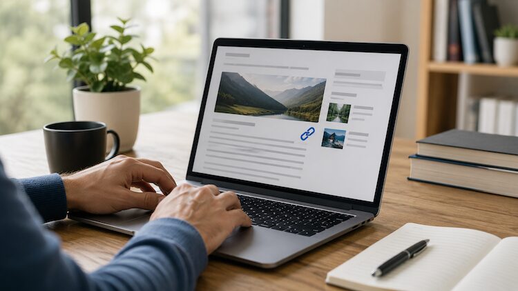 Un editor revisa un artículo relevante y agrega un backlink natural que ayuda a los lectores a encontrar más información