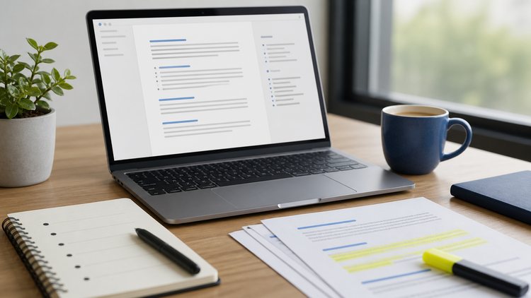 Laptop displaying a structured SEO content review