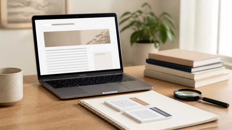 Laptop, books, and source material arranged on a desk