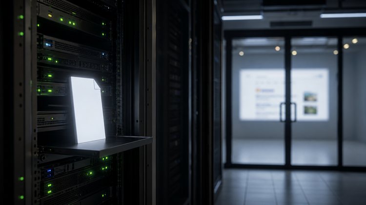 Server rack holding an unranked web page