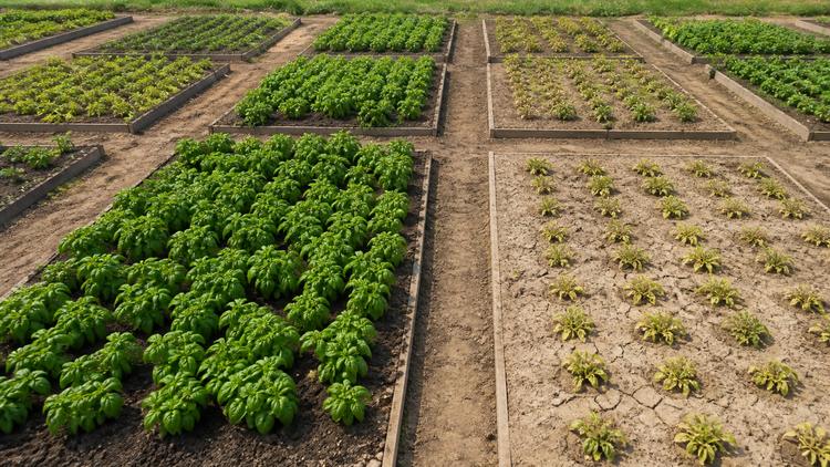 Healthy and weak plant cohorts in separate garden plots