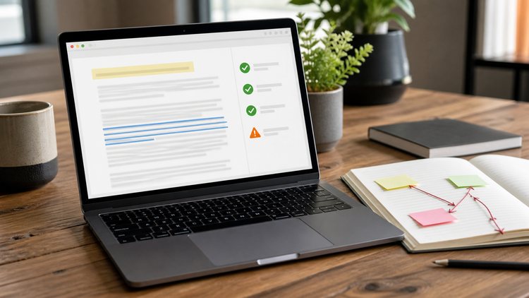 SEO page audit workspace with metadata and link notes