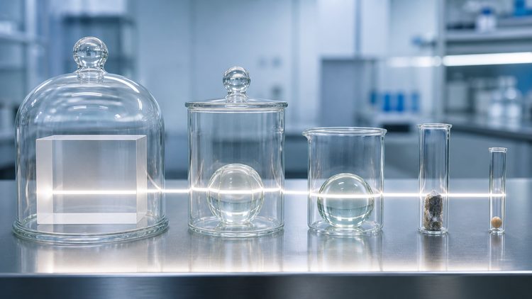 Ordered glass vessels connected by a continuous beam of light