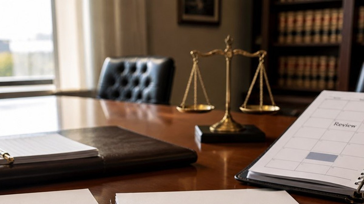 Una balanza jurídica y un calendario de revisión representan las distintas fases de facturación del perito