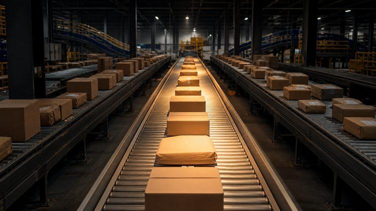 Unmarked parcels move through a prioritized sorting lane