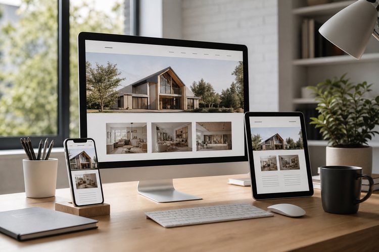 Varios dispositivos que muestran la misma maquetación de un sitio web