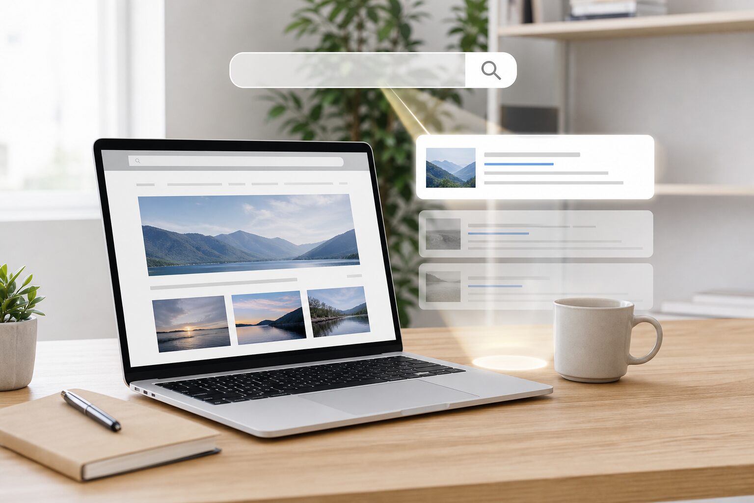 A conceptual workspace image about website visibility in search