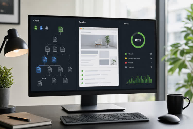 Web page rendered for a crawler with index controls
