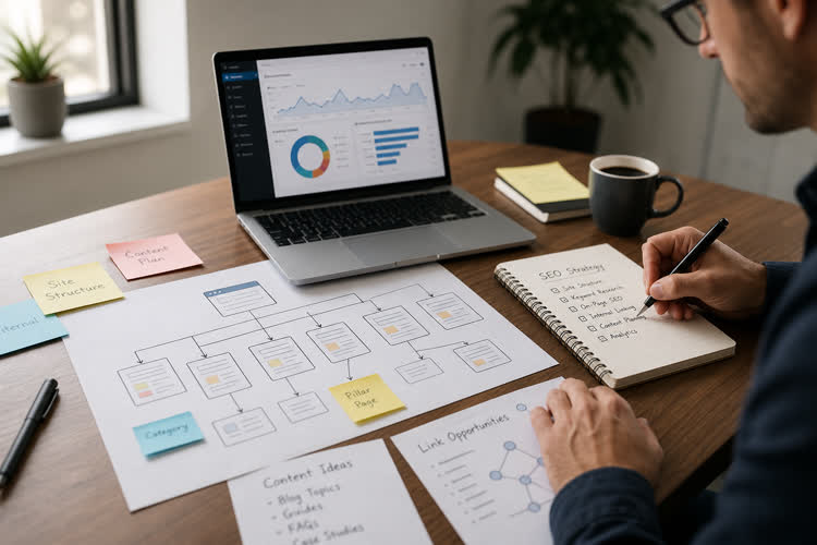 Site map and link structure on a marketing desk
