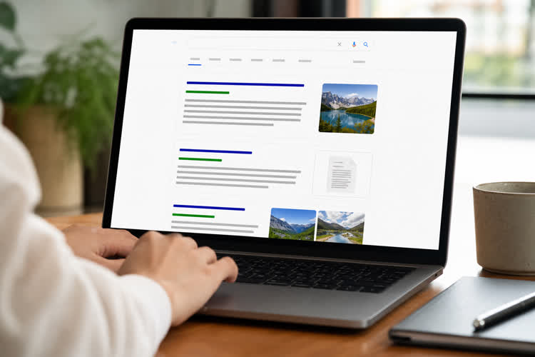 Search results previews with title and snippet cards