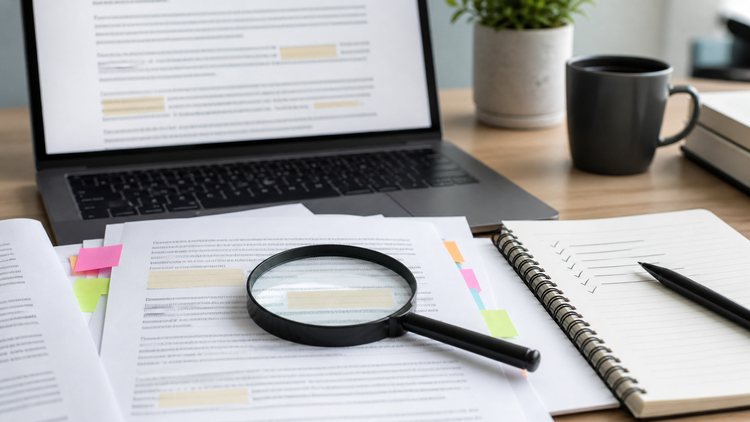 Magnifier reviewing a marked-up content draft