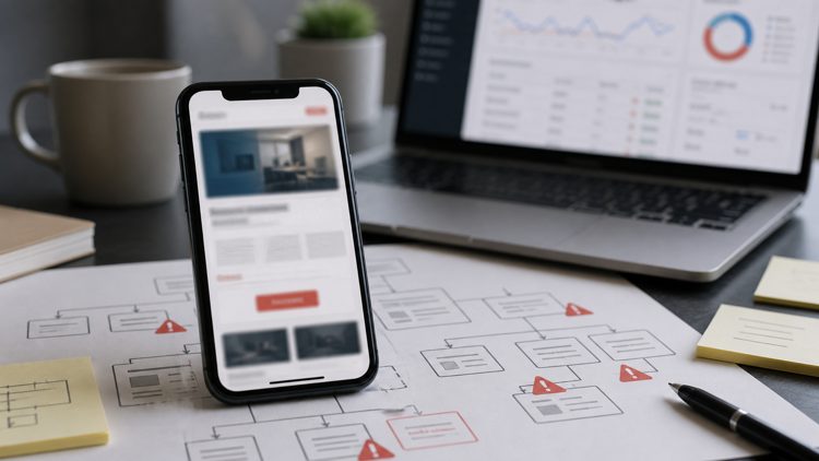Tarjetas conectadas que representan la arquitectura de un sitio web
